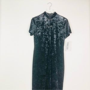 Robbie Bee Vintage Black Velvet Long Dress Asian Inspired